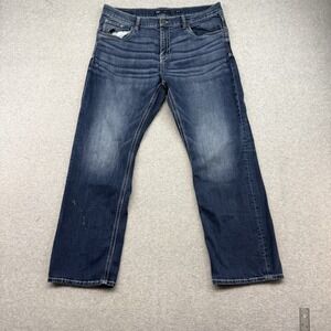 BKE Seth Bootcut Jeans Mens 38x34 Blue Light Wash Denim Distressed Cowboy Buckle